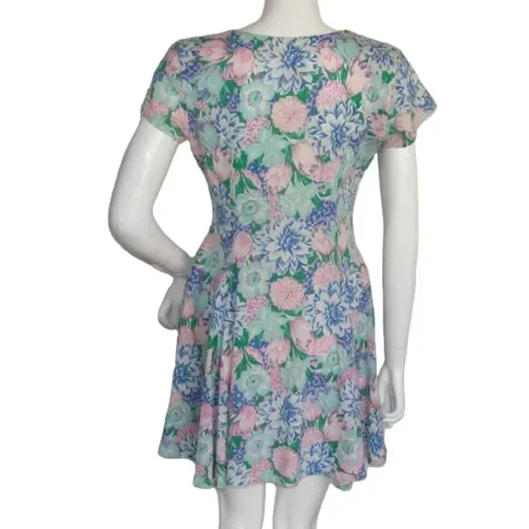 VINTAGE Skater MIni Dress, S, Multicolor Floral, Short sleeves, Square neck - Picture 5 of 13